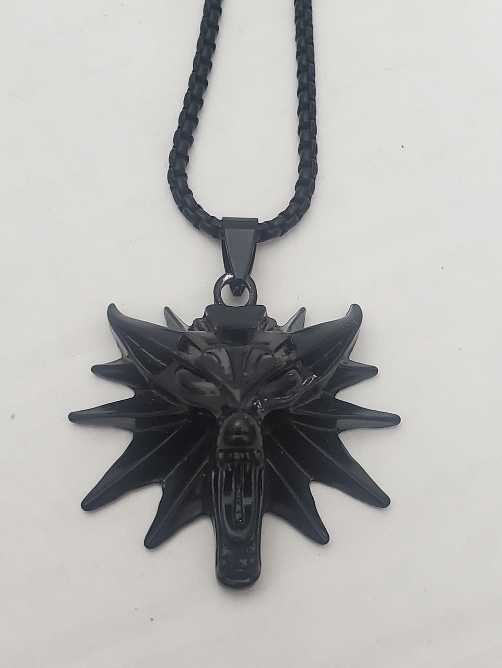 Black Metal Witcher Wolf Head Pendant